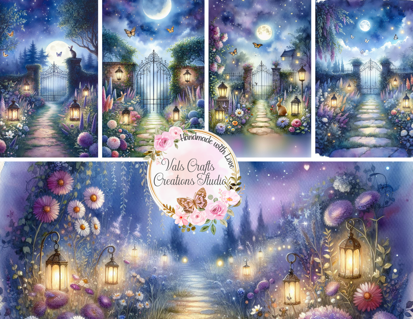 Indigo Bloom – 40-Page Handmade Digital Paper Kit