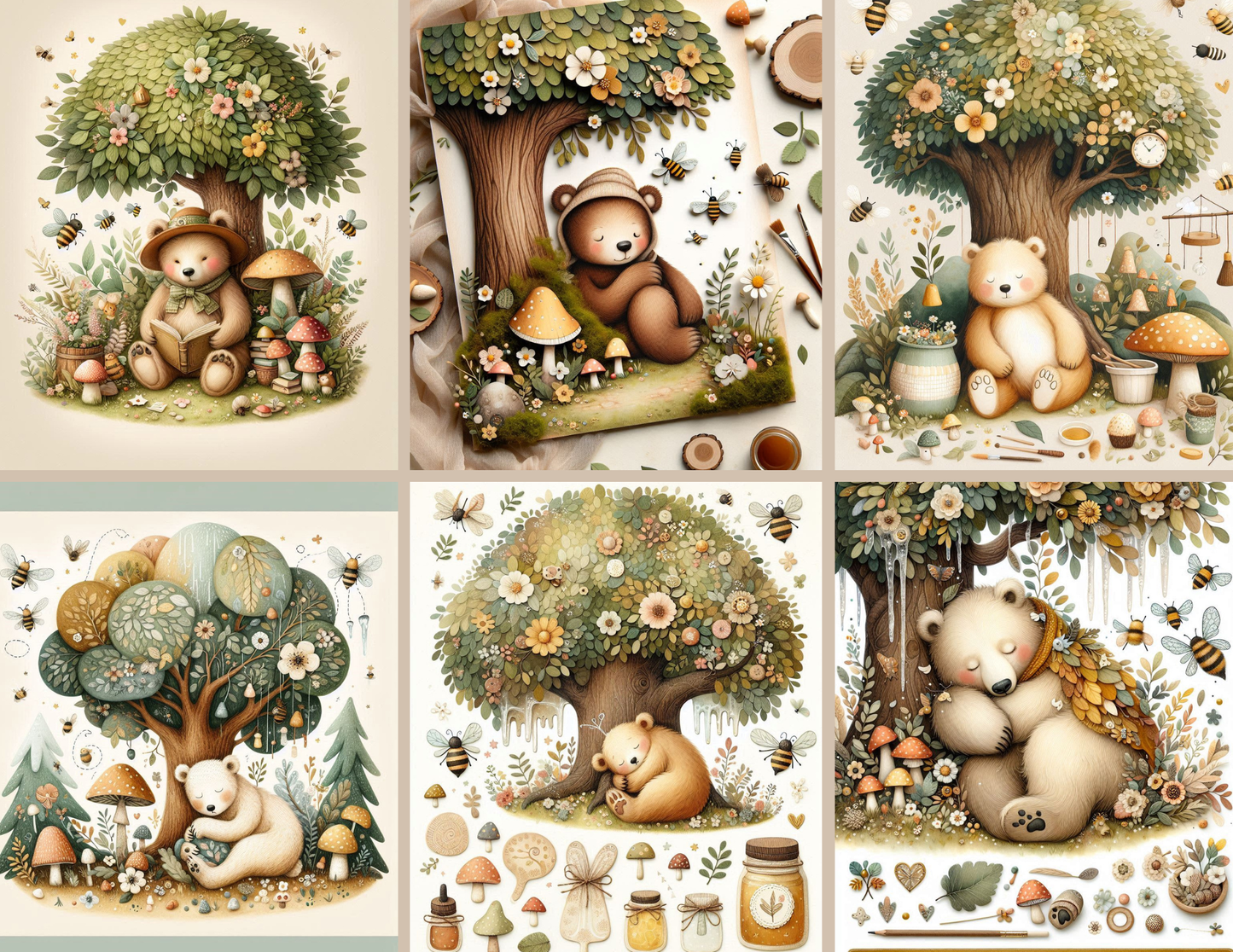 Gentle Forest Bear Background Paper Kit 23 Pages - Printed