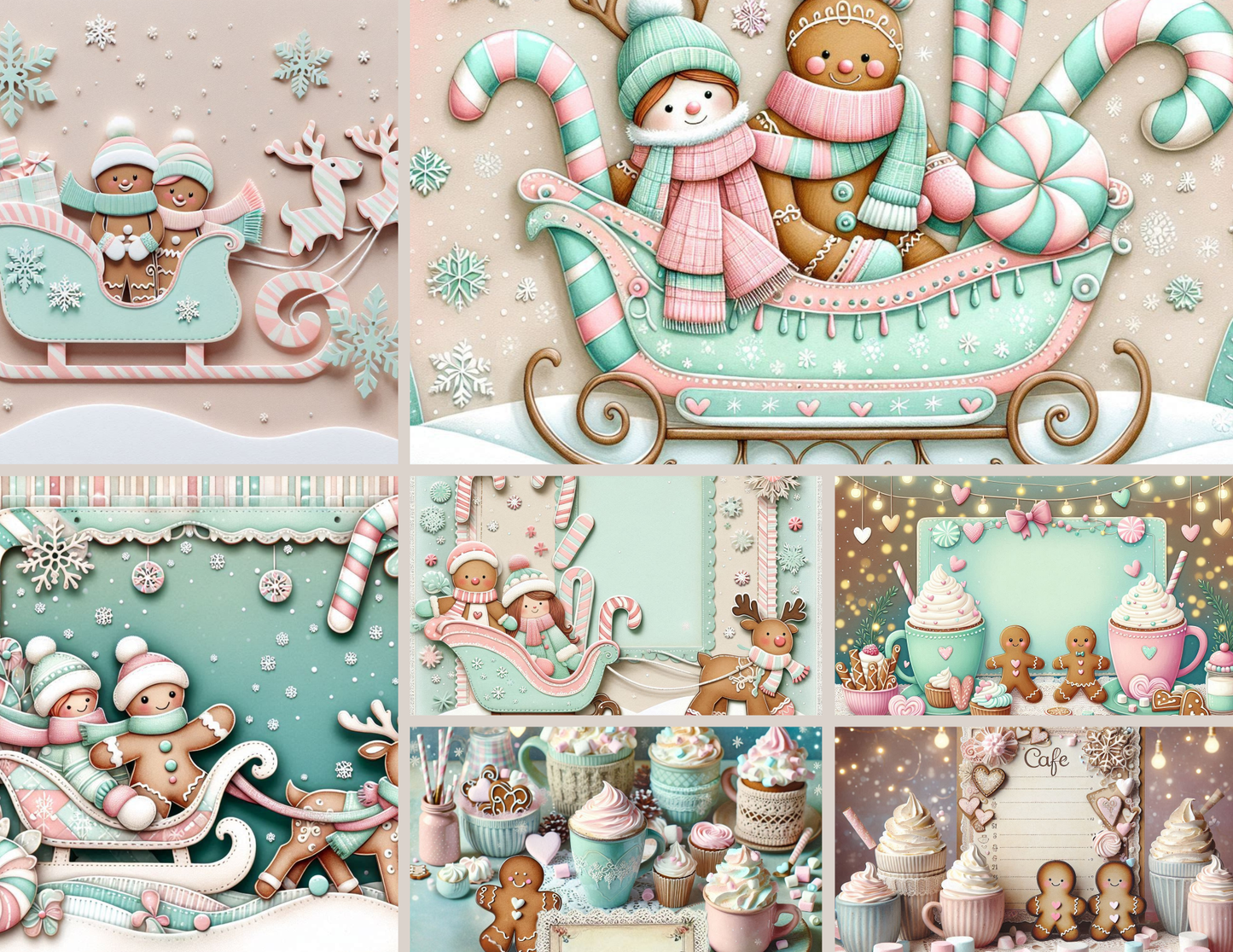 Frosted Gingerbread Tales Journal Kit - 47 Pastel Christmas Backgrounds & 14 Ephemera Pages