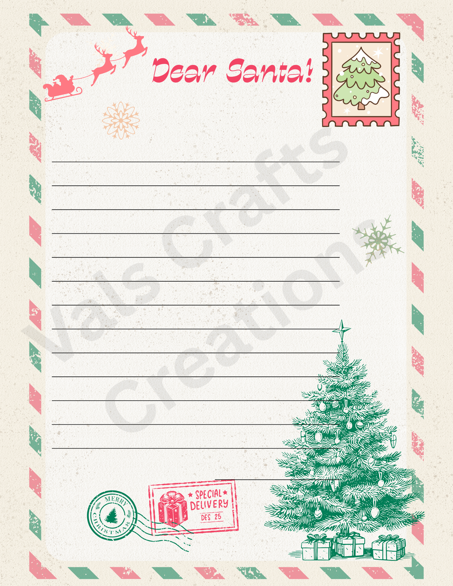Dear Santa Letter Kit – Printable • 2 Pages + Envelope • Christmas Stationery