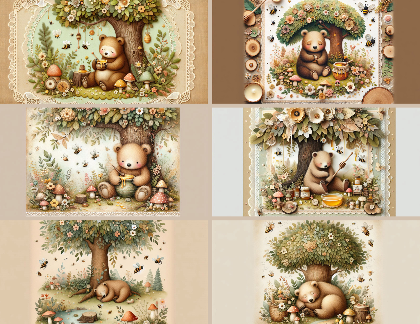 Gentle Forest Bear Background Paper Kit 23 Pages - Digital