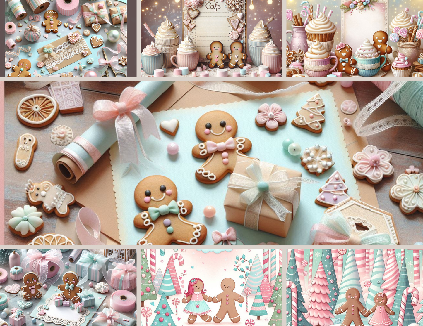 Frosted Gingerbread Tales Journal Kit - 47 Pastel Christmas Backgrounds & 14 Ephemera Pages