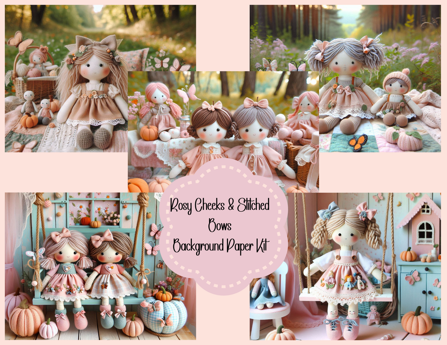 Rosy Cheeks & Stitched Bows – Background Paper Kit (Digital Kit)