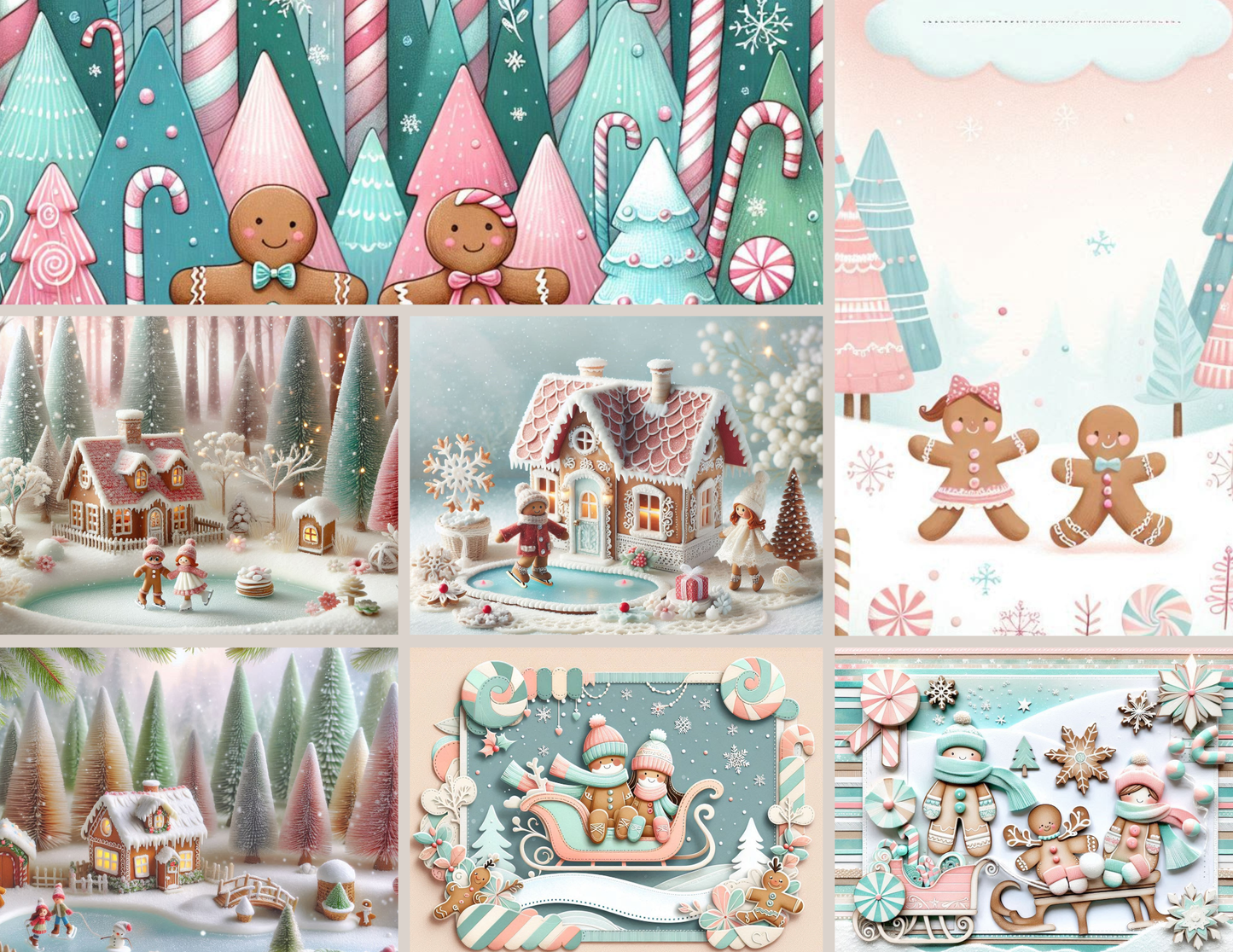 Frosted Gingerbread Tales Journal Kit - 47 Pastel Christmas Backgrounds & 14 Ephemera Pages