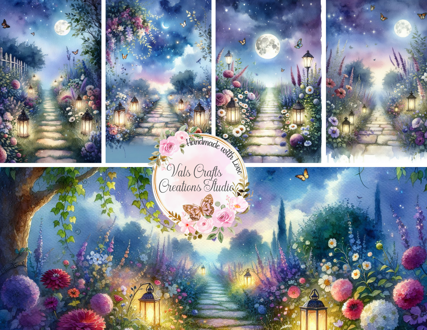 Indigo Bloom – 40-Page Handmade Digital Paper Kit