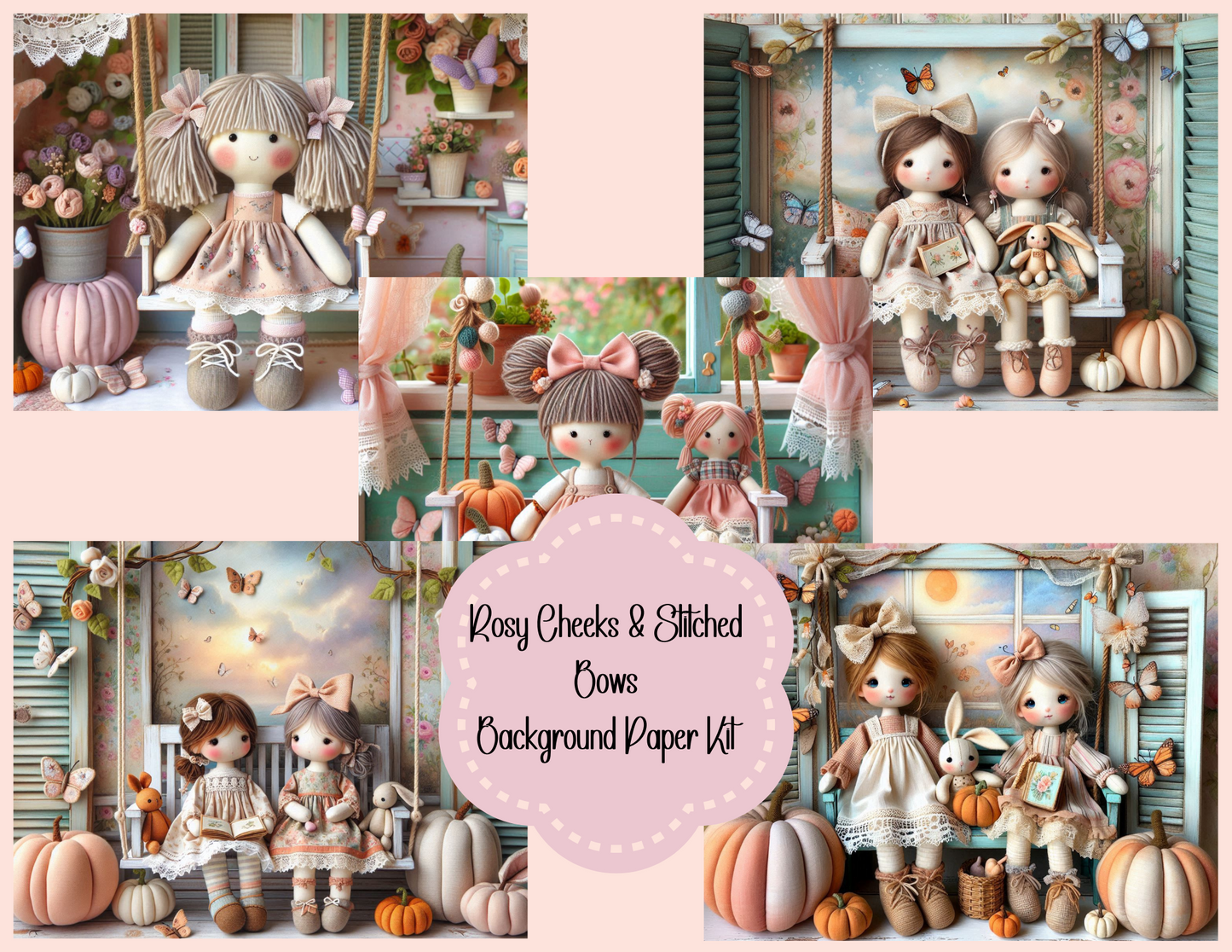 Rosy Cheeks & Stitched Bows – Background Paper Kit (Digital Kit)