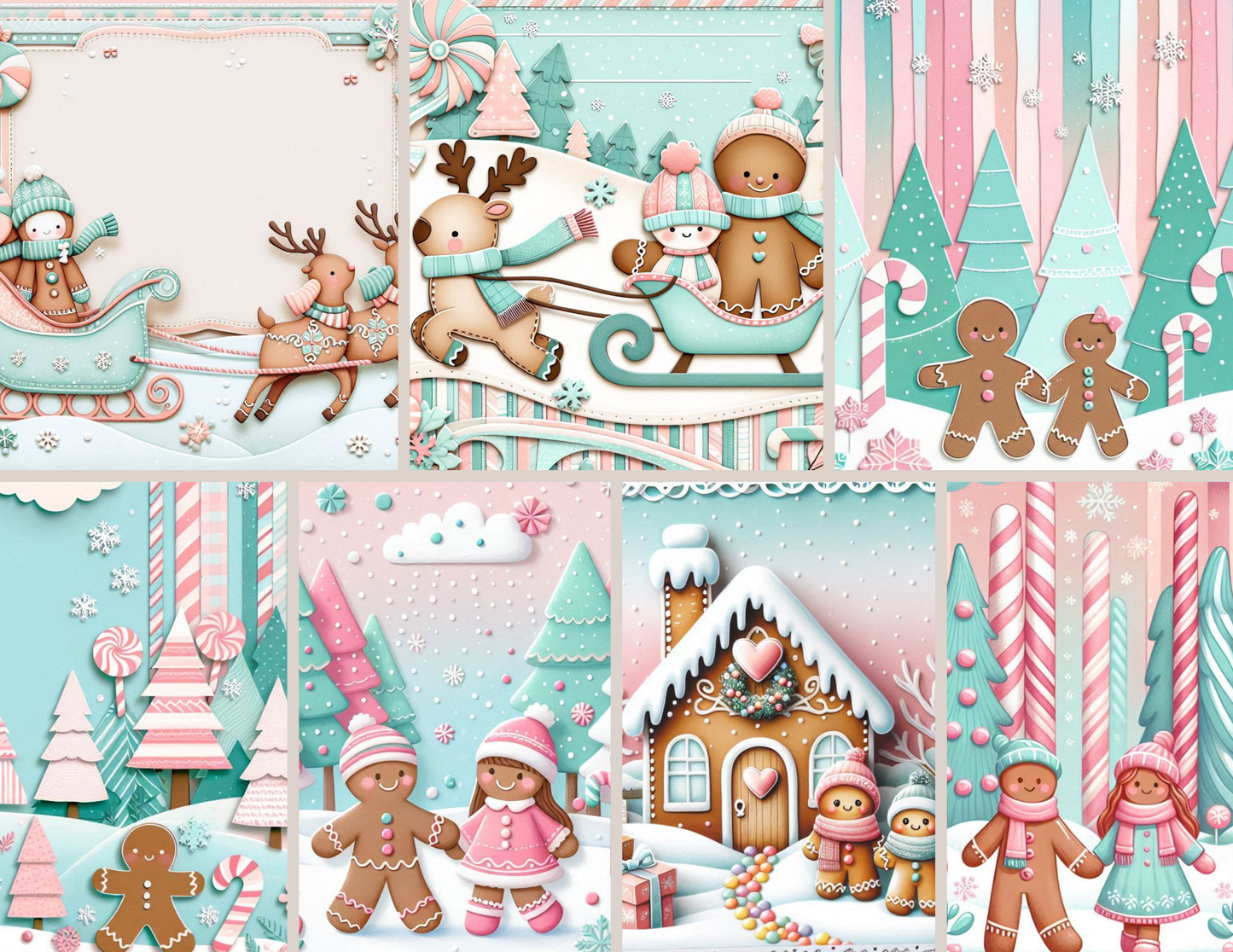 Frosted Gingerbread Tales Journal Kit - 47 Pastel Christmas Backgrounds & 14 Ephemera Pages