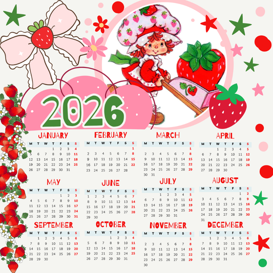 Strawberry Whimsy 2026 Magnet Calendar – Sweet Vintage-Inspired Fridge Decor (3 Sizes)