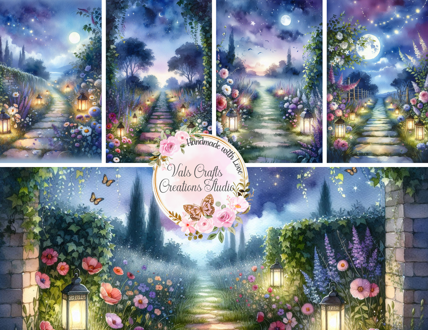 Indigo Bloom – 40-Page Handmade Digital Paper Kit