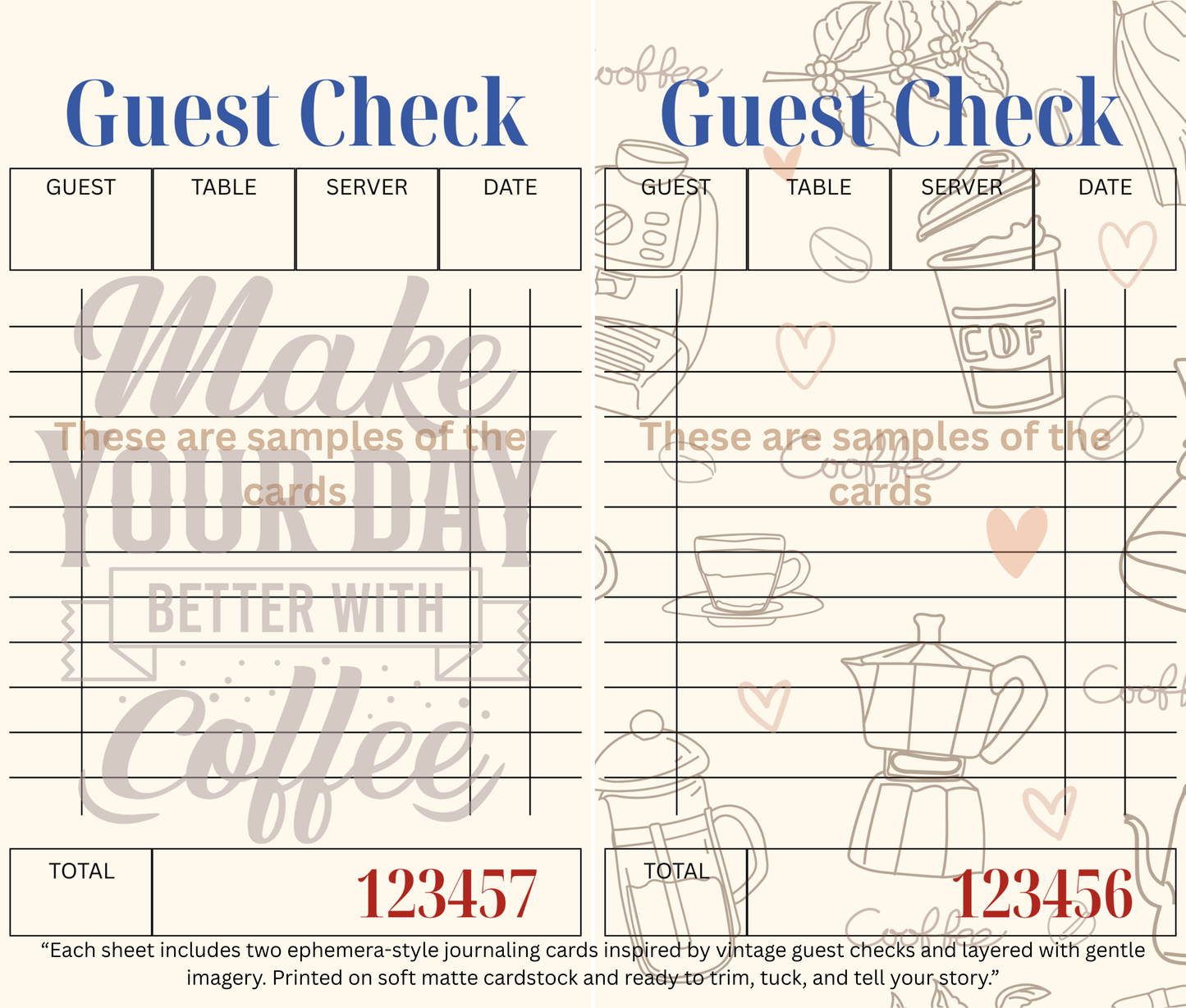 Coffee Orders – Themed Guest Check Set- Digital Download