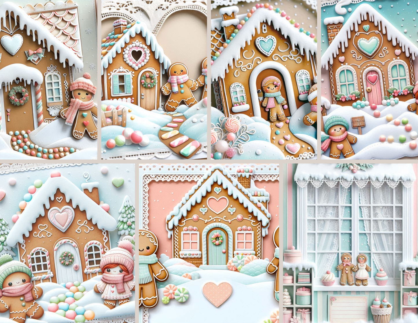 Frosted Gingerbread Tales Journal Kit - 47 Pastel Christmas Backgrounds & 14 Ephemera Pages