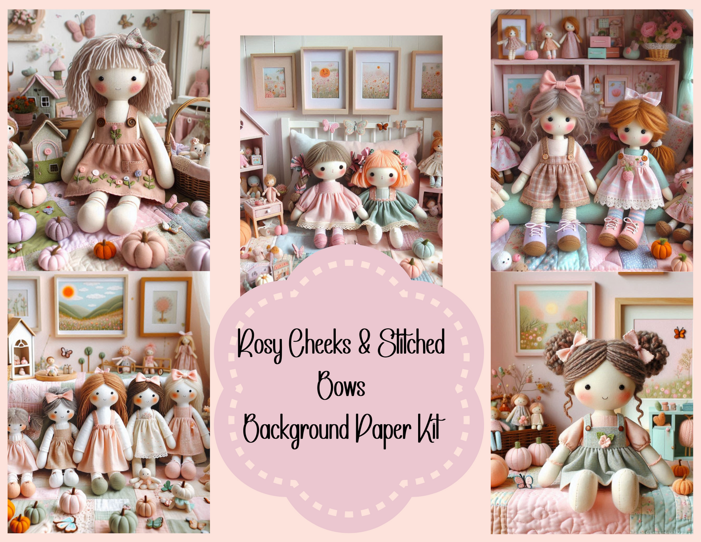 Rosy Cheeks & Stitched Bows – Background Paper Kit (Digital Kit)