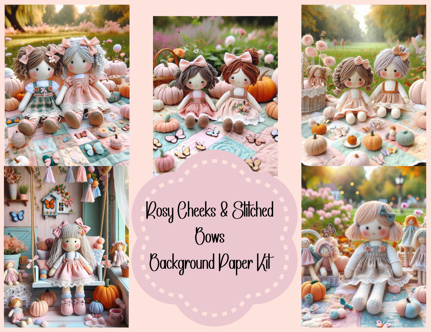 Rosy Cheeks & Stitched Bows – Background Paper Kit (Digital Kit)