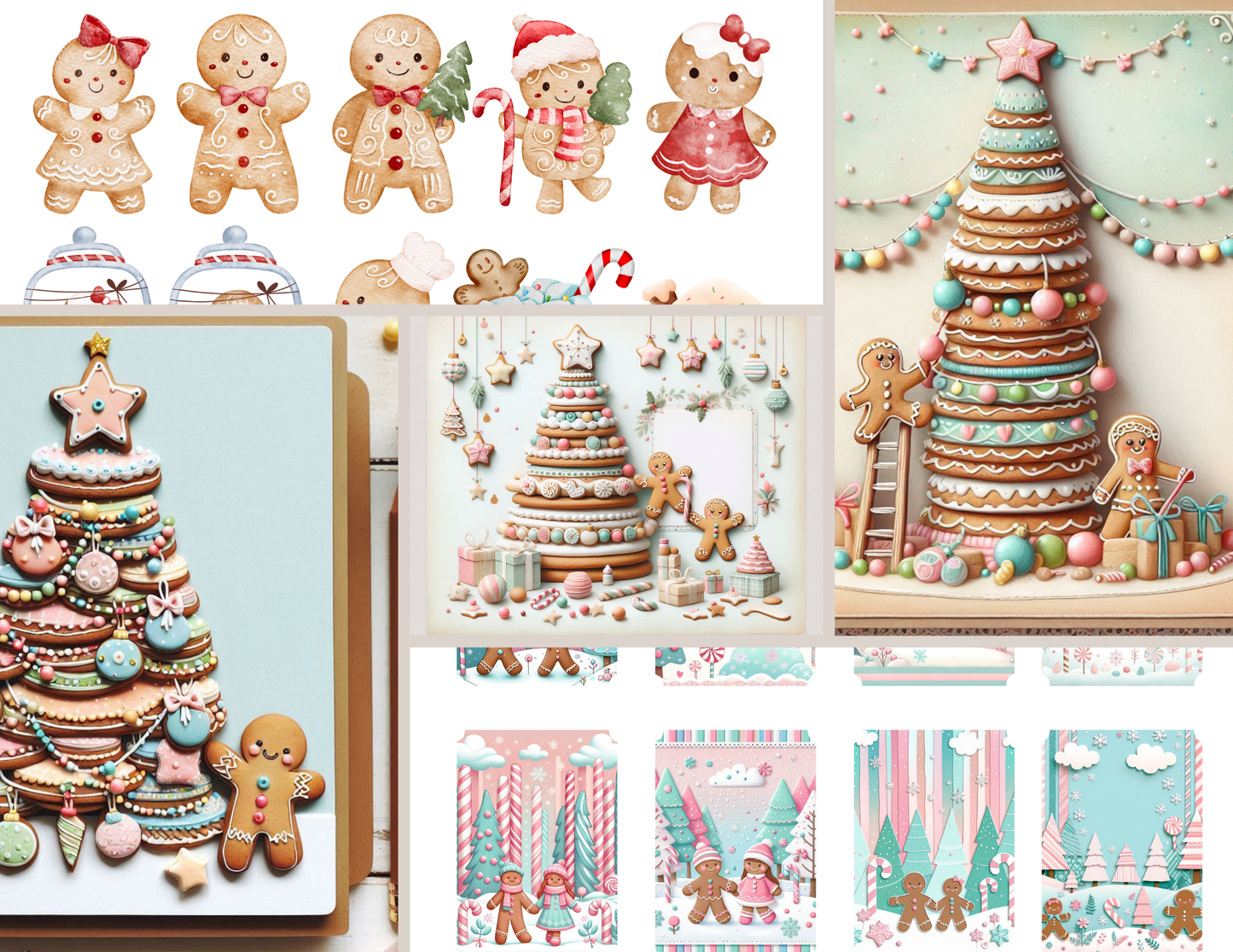Frosted Gingerbread Tales Journal Kit - 47 Pastel Christmas Backgrounds & 14 Ephemera Pages