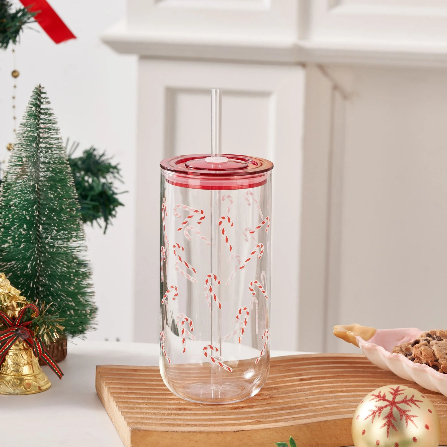 Candy Cane Glass Clear Tumbler Gift Kit – Peppermint Bliss Edition