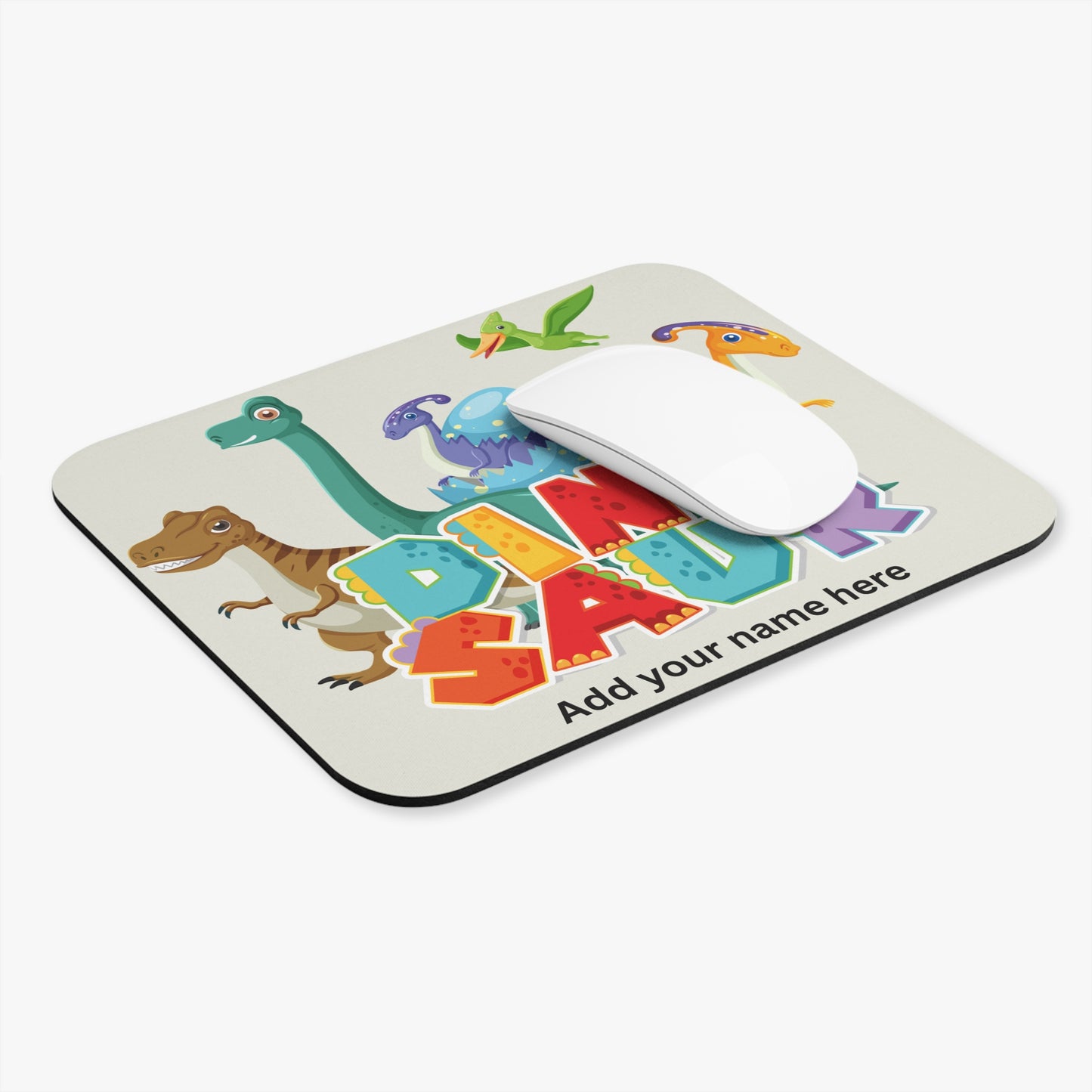 Rawr & Ready – Colorful Dinosaur Mouse Pad (Standard or Personalized)
