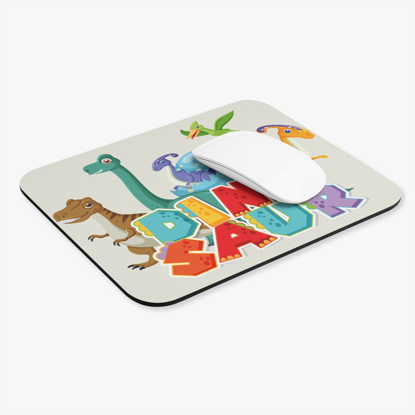 Rawr & Ready – Colorful Dinosaur Mouse Pad (Standard or Personalized)