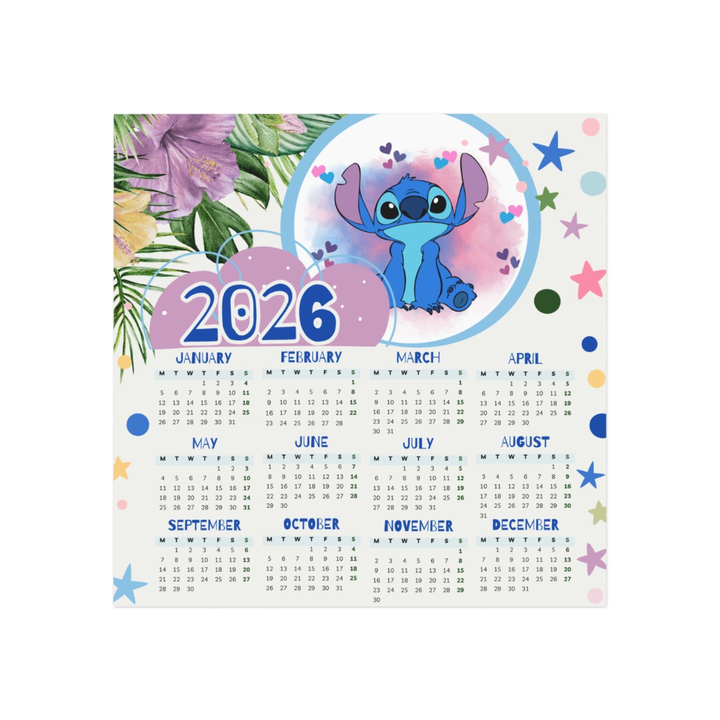 Blue Whimsy 2026 Magnet Calendar