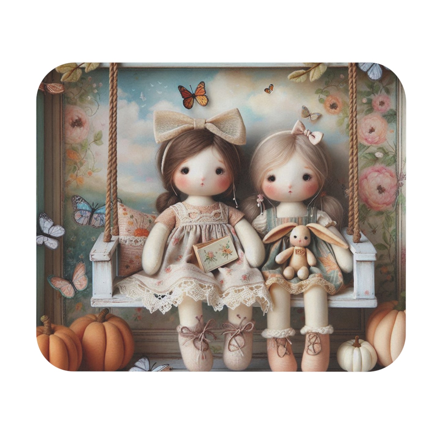 Pastel Porch Companions – Cloth Doll Mousepad (Standard or Personalized)
