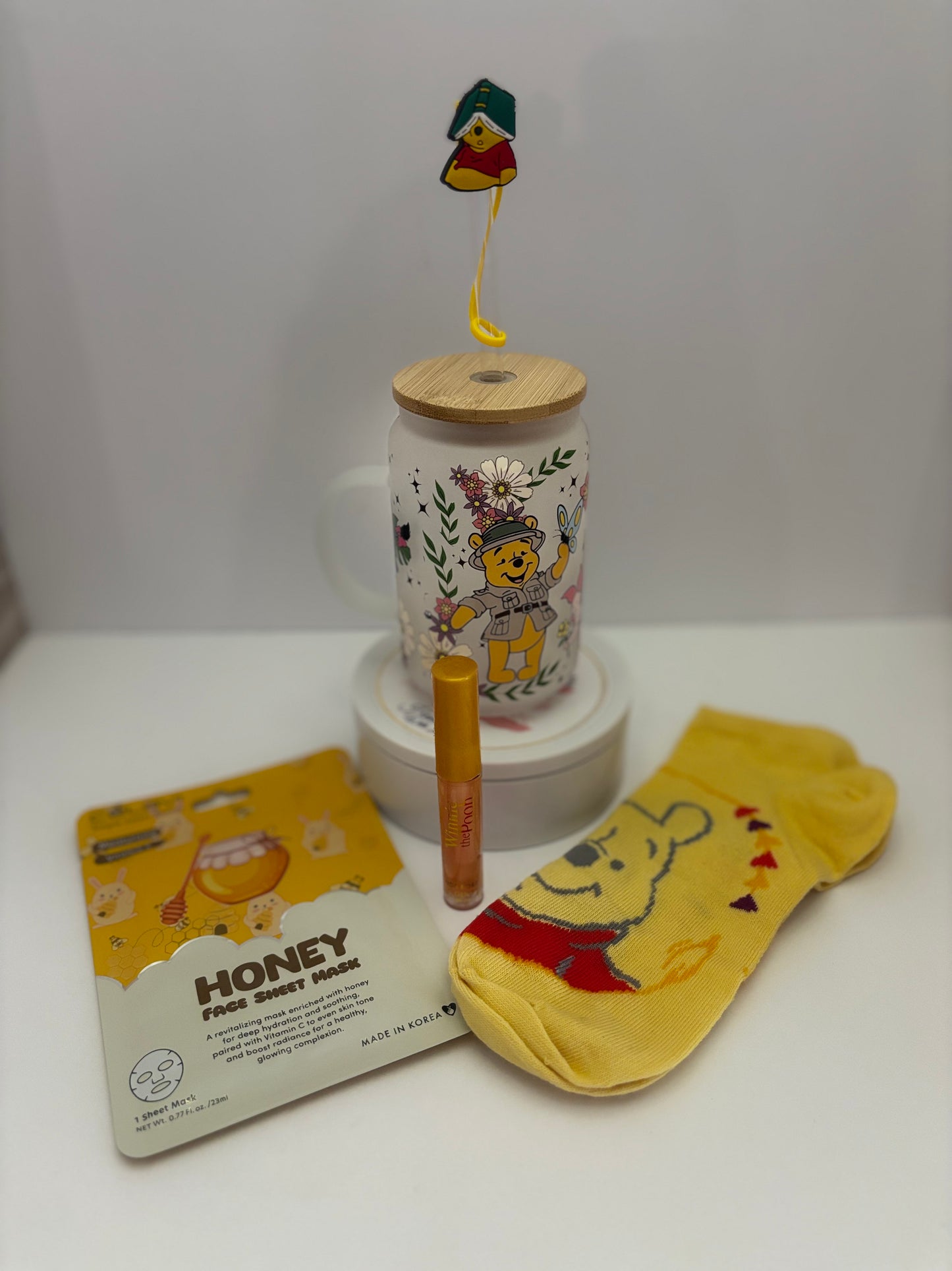 Honey Bear Cozy Bundle – Handled Tumbler + Socks, Lip Gloss & Mask 1