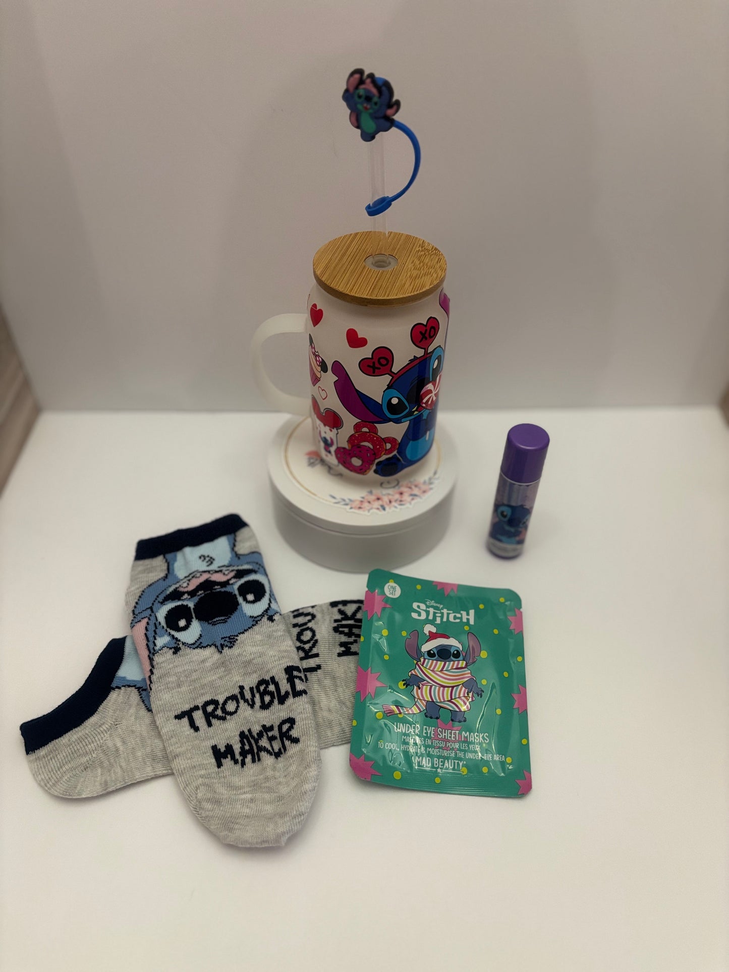 Blue Space Buddy Handled Tumbler – 16 oz Frosted Glass with Bamboo Lid & Straw