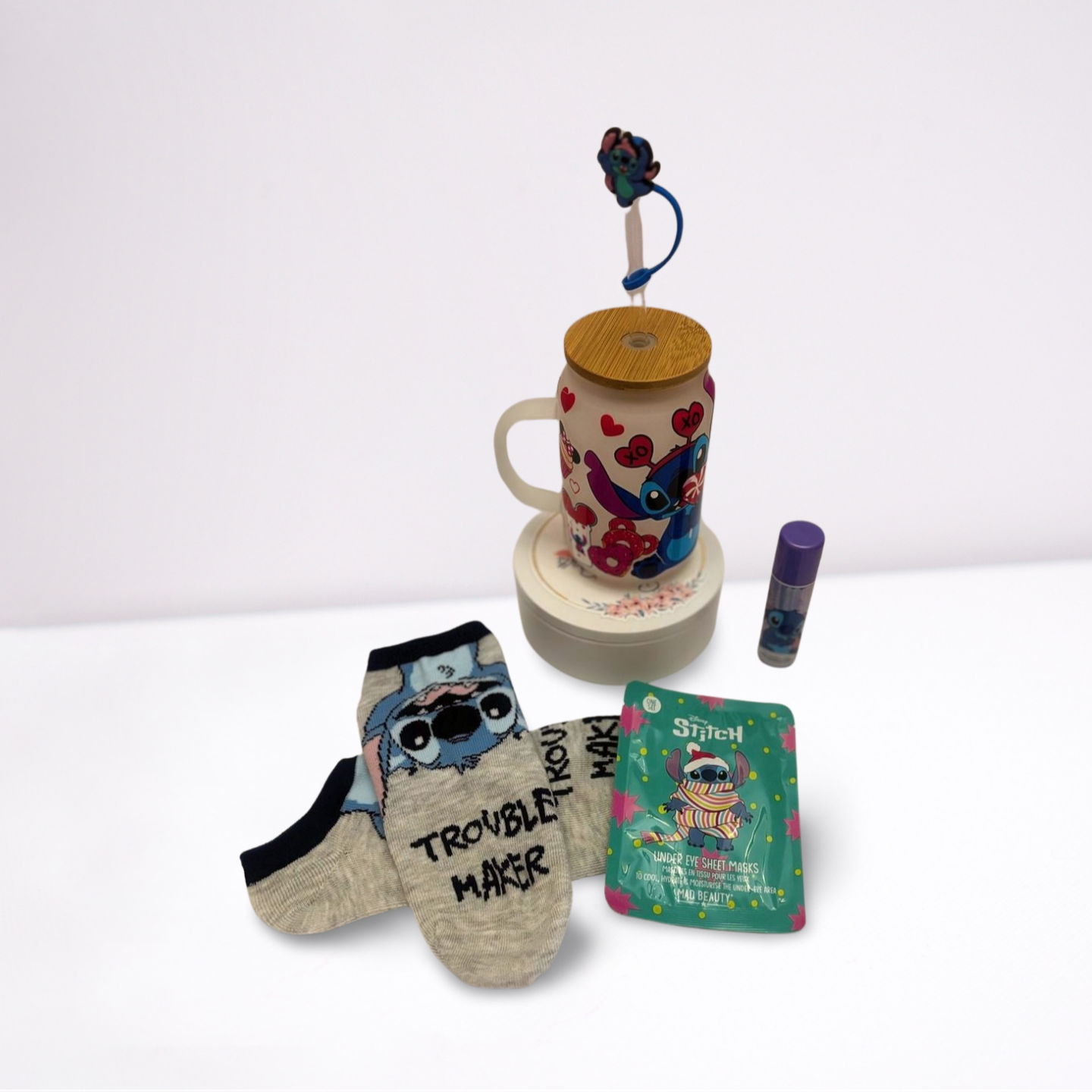 Blue Space Buddy Handled Tumbler – 16 oz Frosted Glass with Bamboo Lid & Straw