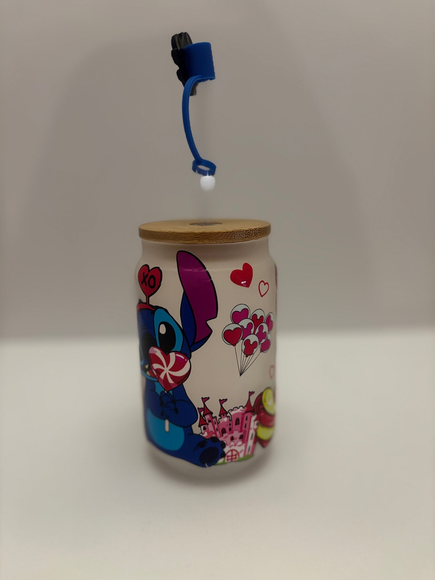 Blue Space Buddy Handled Tumbler – 16 oz Frosted Glass with Bamboo Lid & Straw