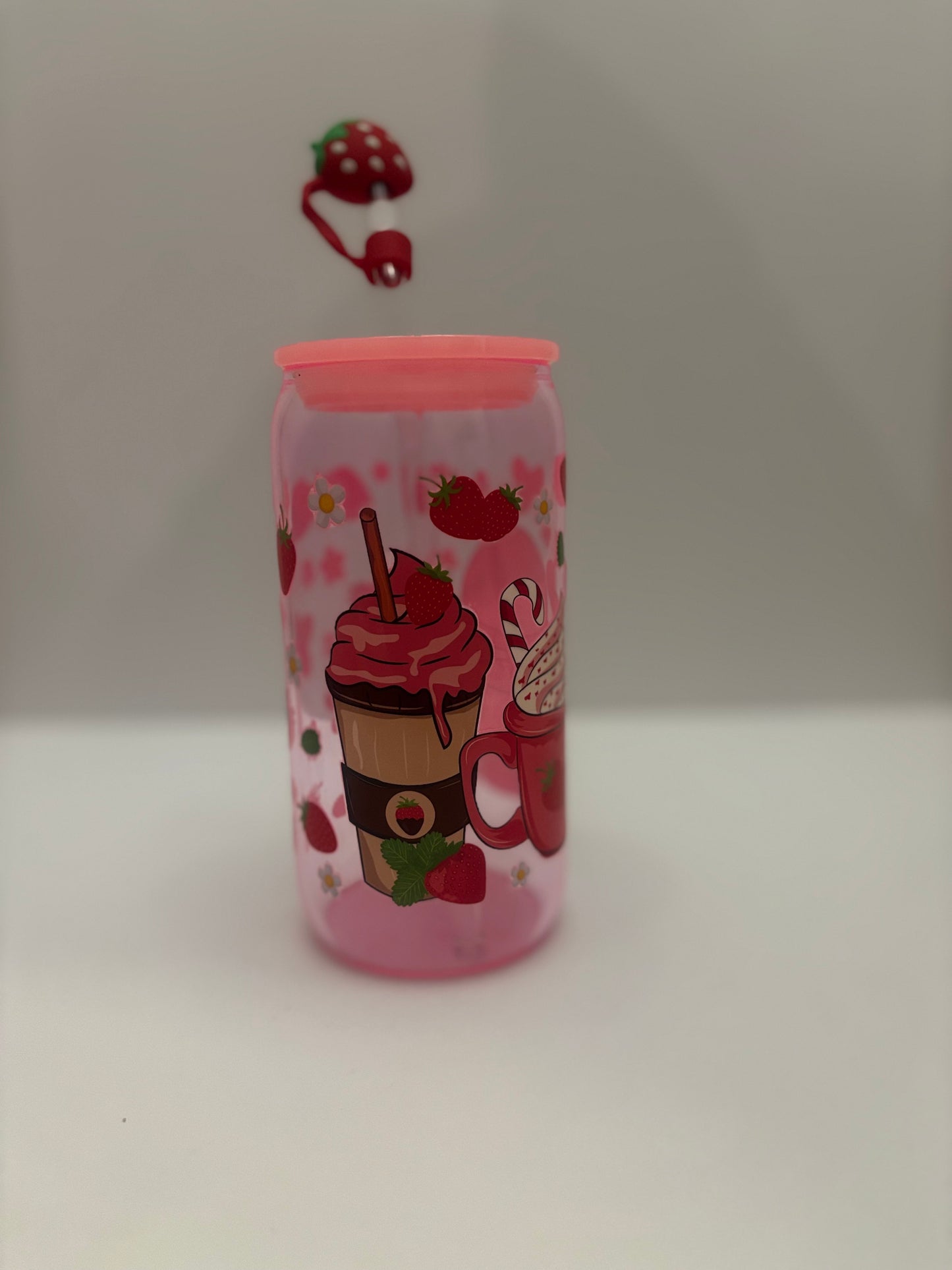 Berry Whimsy Sip & Care Bundle – 16 oz Strawberry Tumbler - Socks, Lip Gloss and Sanitizer