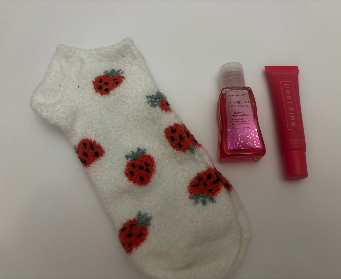 Berry Whimsy Sip & Care Bundle – 16 oz Strawberry Tumbler - Socks, Lip Gloss and Sanitizer