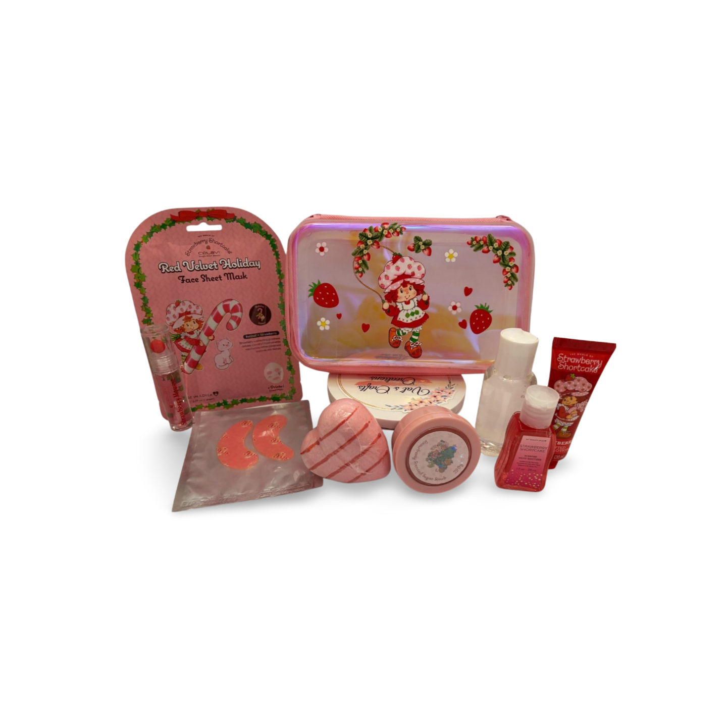 Strawberry Shortcake Hard Case Self‑Care Bundle 3 Designs (White & Pink) + Bath & Beauty Essentials