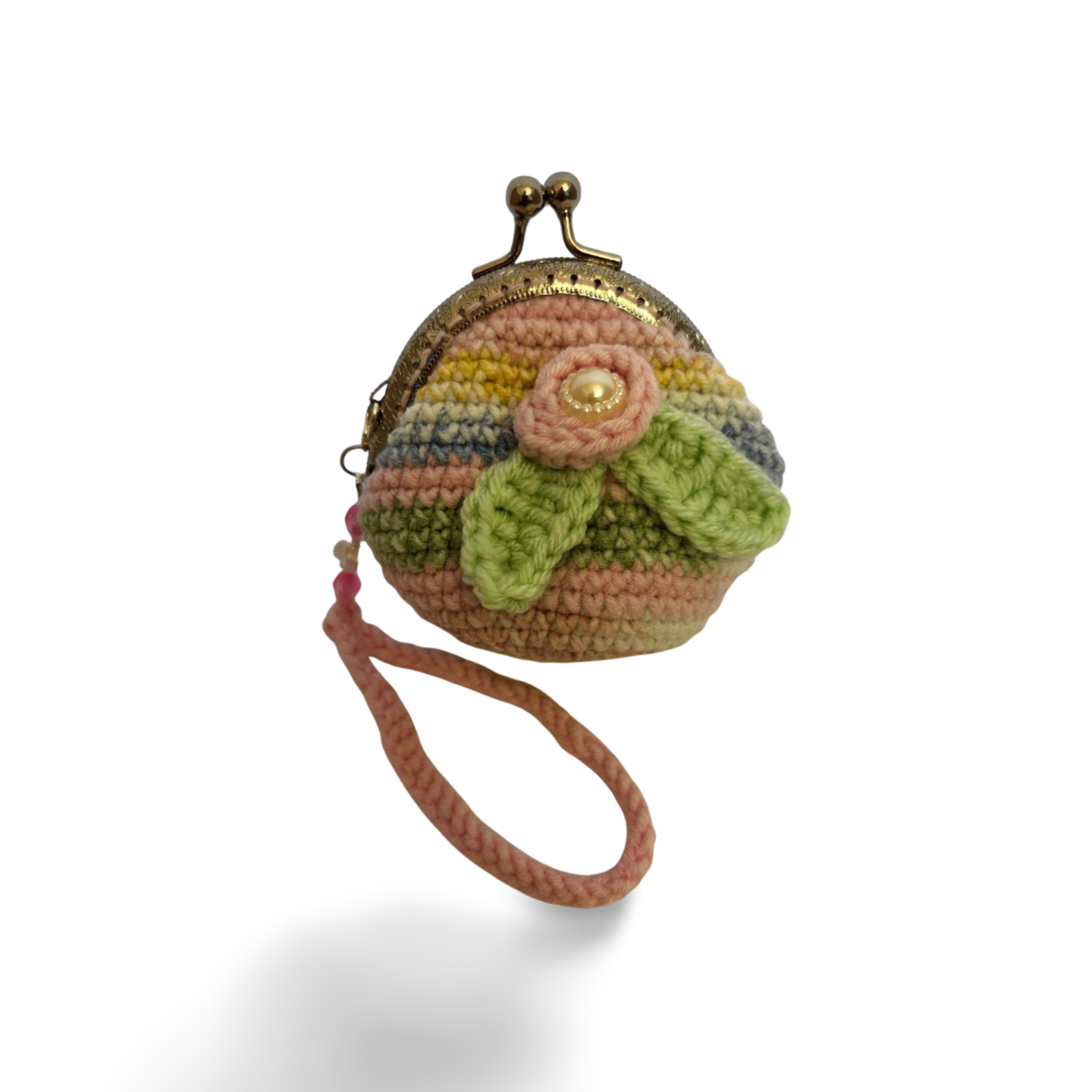 Multicolor Crochet Coin Purse with Floral Design • Handmade with Clasp Frame & Crocheted Handle