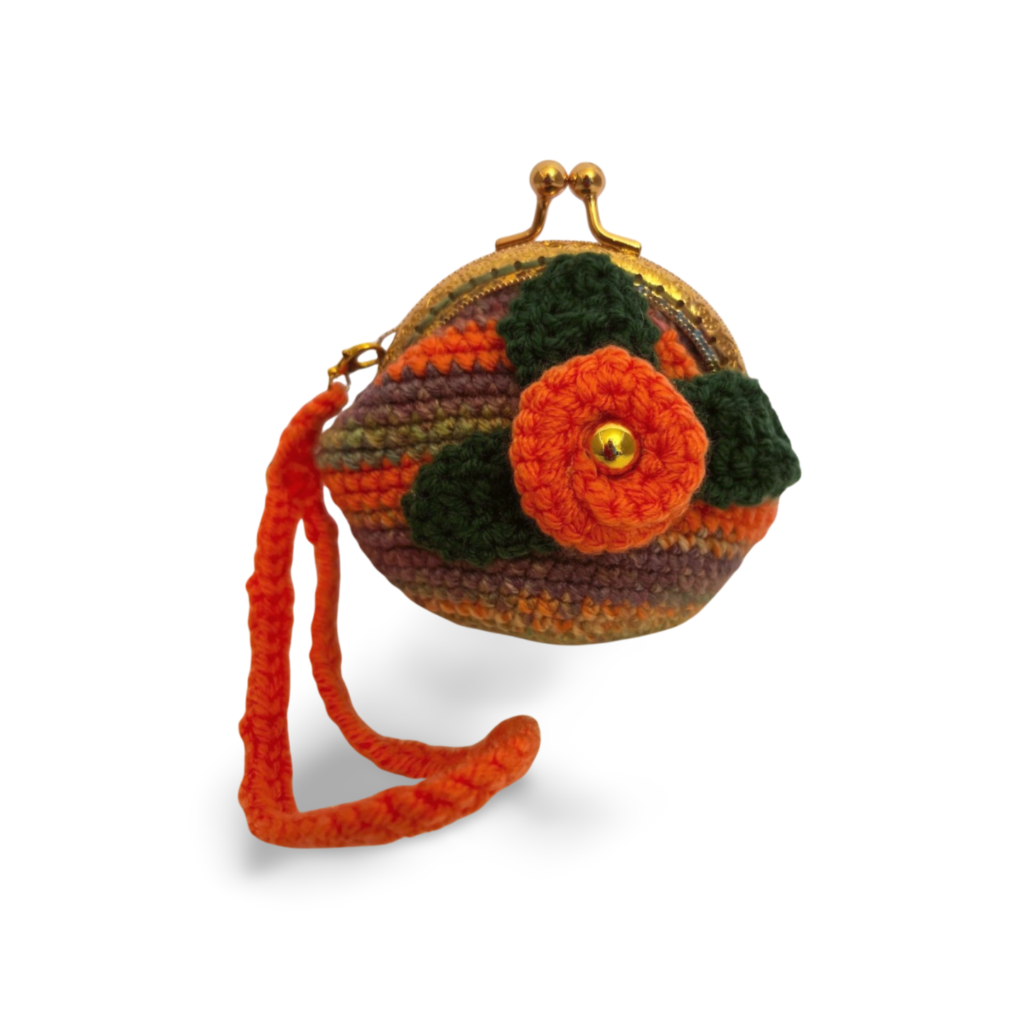 Multicolor Crochet Coin Purse with Floral Design • Handmade with Clasp Frame & Crocheted Handle