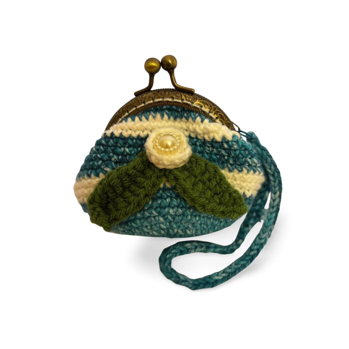 Multicolor Crochet Coin Purse with Floral Design • Handmade with Clasp Frame & Crocheted Handle