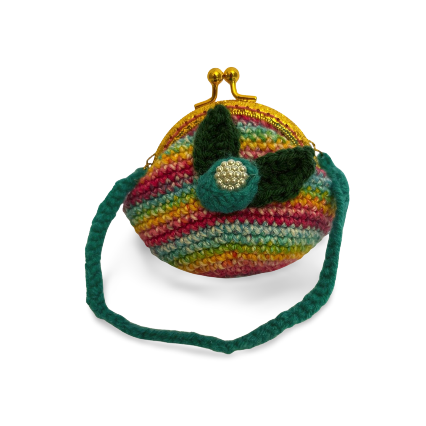 Multicolor Crochet Coin Purse with Floral Design • Handmade with Clasp Frame & Crocheted Handle