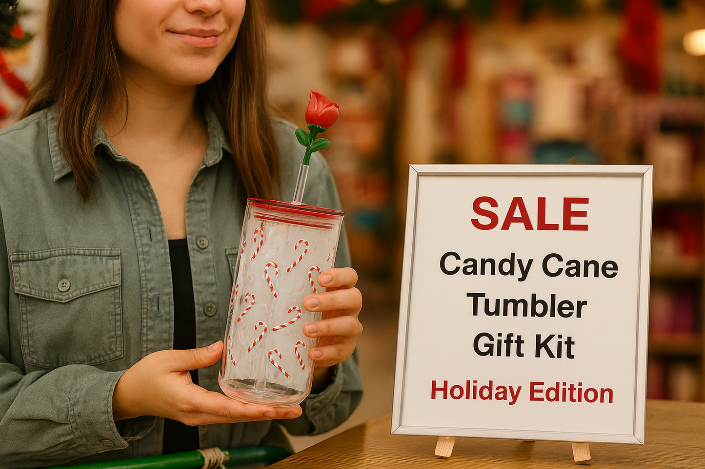 Candy Cane Glass Clear Tumbler Gift Kit – Peppermint Bliss Edition