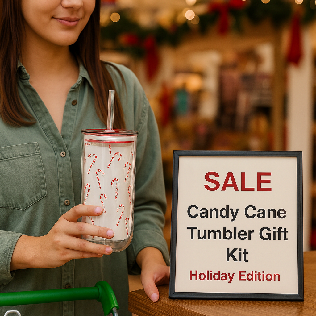Candy Cane Glass Clear Tumbler Gift Kit – Peppermint Bliss Edition