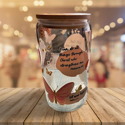 Inspire Your Day: 15 oz Glass Tumbler with Bamboo Lid & Straw