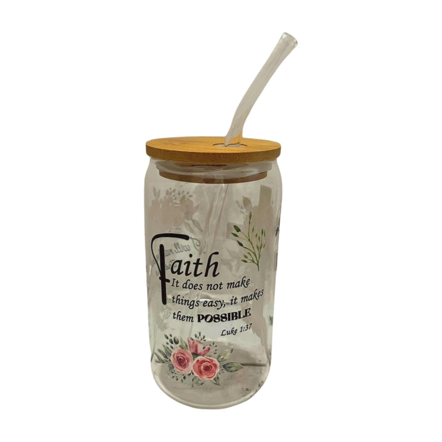 Glass Tumbler with Bamboo Lid and Clear Glass Straw- Faith, it does not make things easy