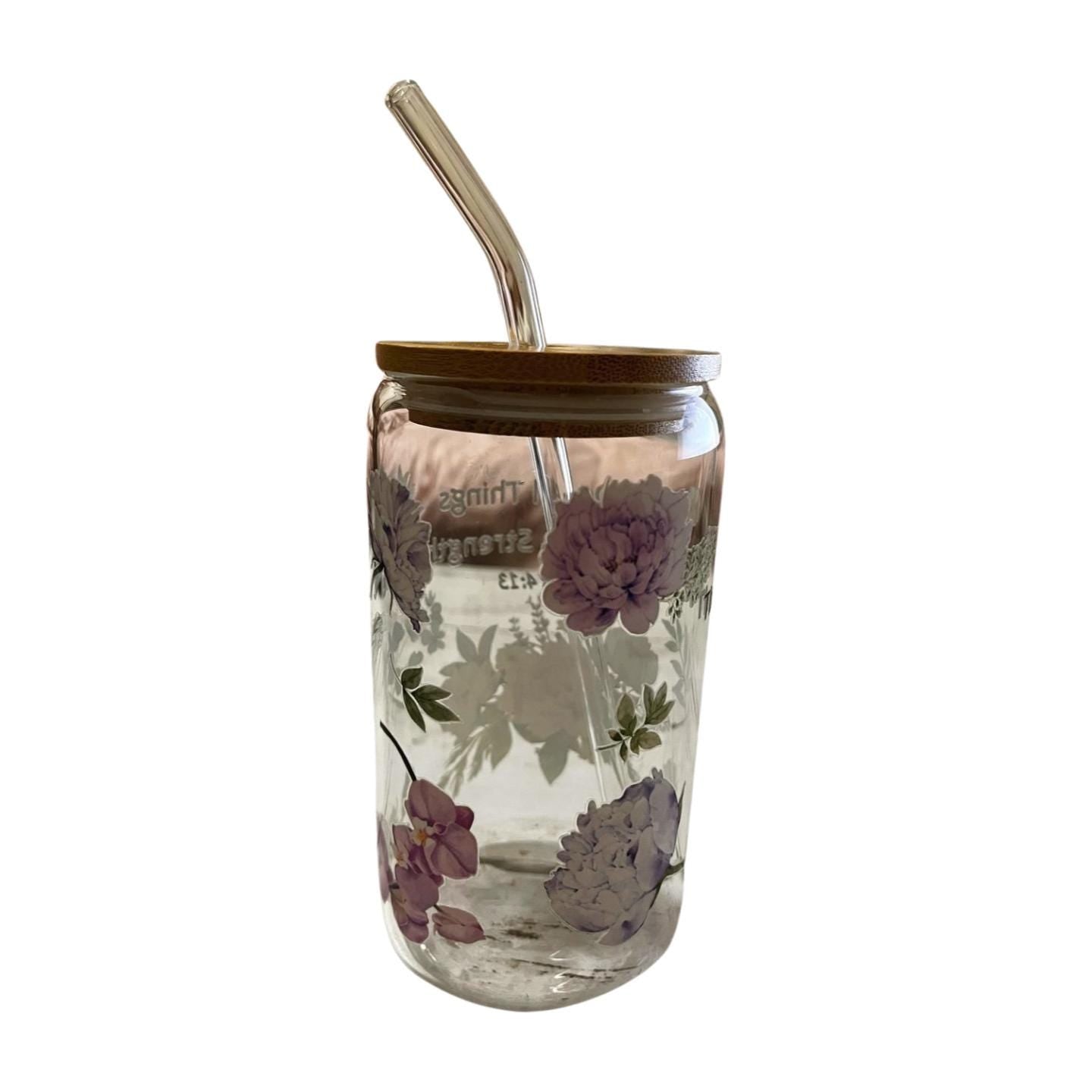 Glass Tumbler with Bamboo Lid and Clear Straw- I can do all things