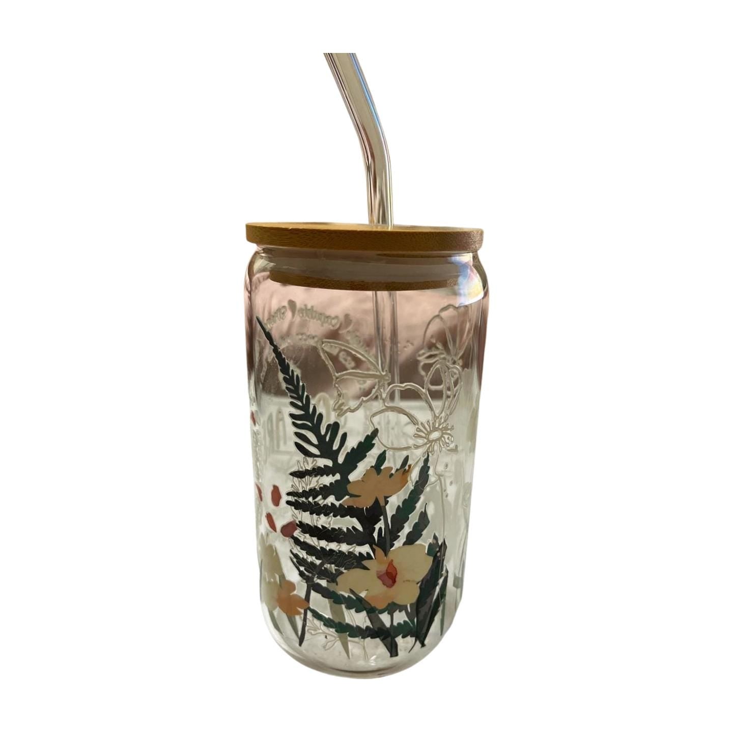 Glass Tumbler with Bamboo Lid and Clear Straw- You are capable, strong