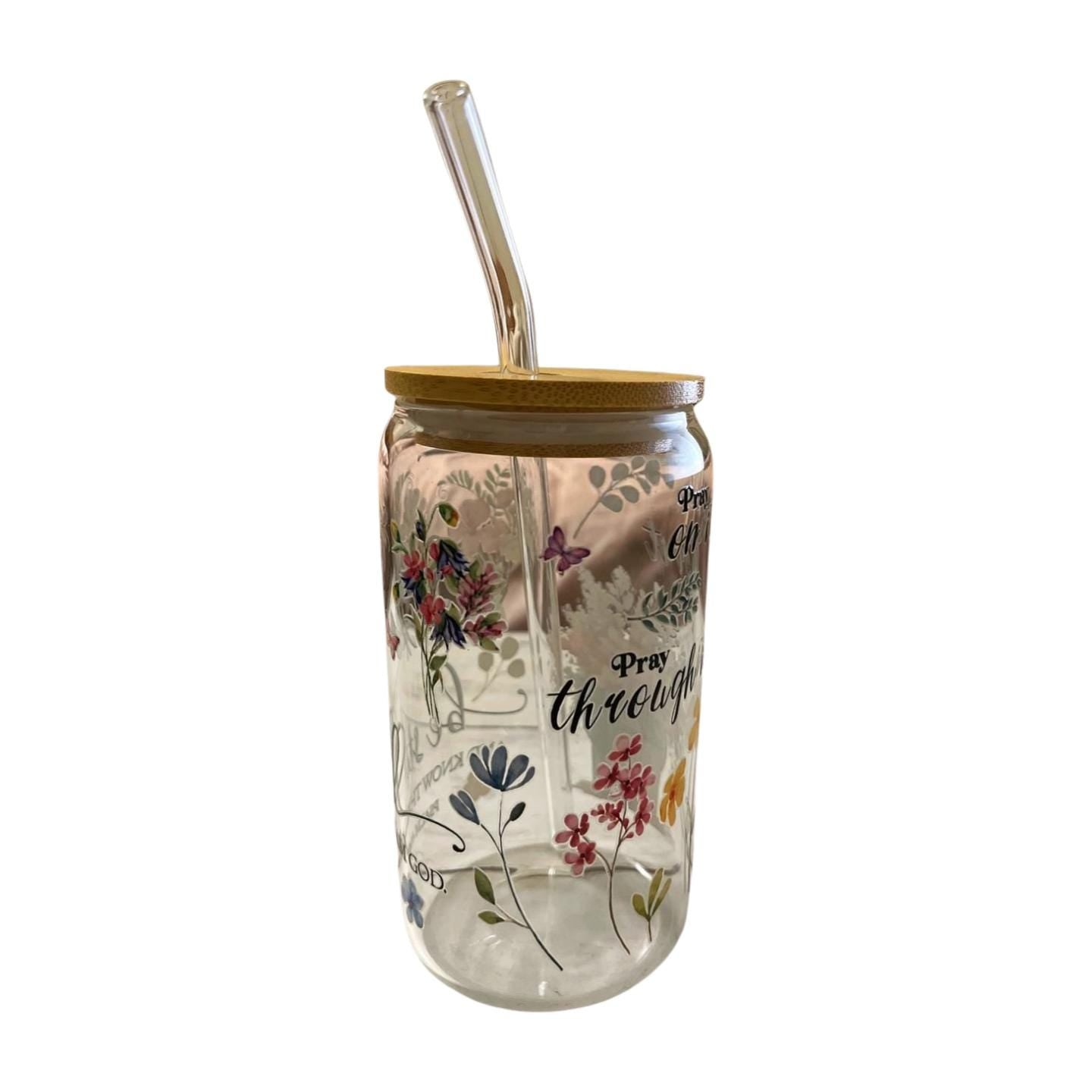 Glass Tumbler with Bamboo Lid and Clear Straw- Be still and know