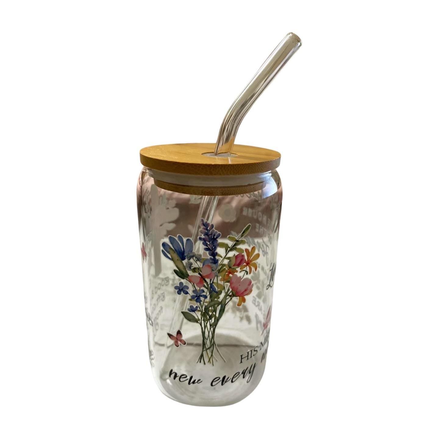Glass Tumbler with Bamboo Lid and Clear Straw- I will dwell in the House of the Lord