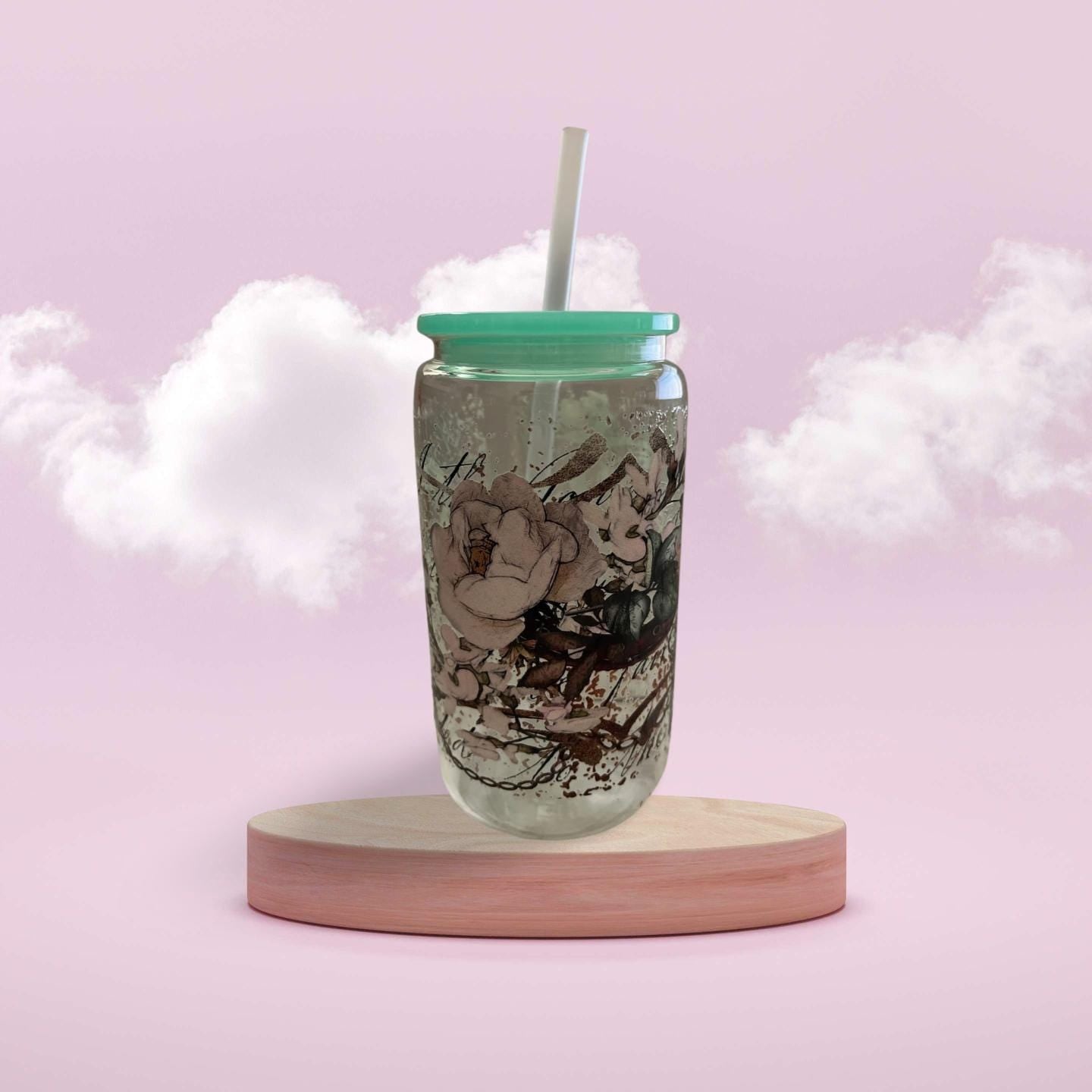 Glass Tumbler with mint green lid 2