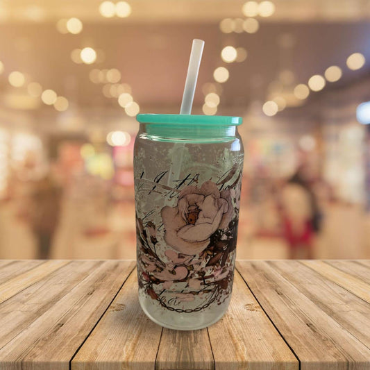 Glass Tumbler with mint green lid 2
