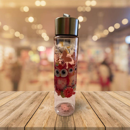 Chic Hydration: 18 oz Clear Pink Plastic Water Bottle- Owl 2