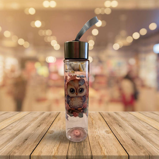 Chic Hydration: 18 oz Clear Pink Plastic Water Bottle- Owl 5