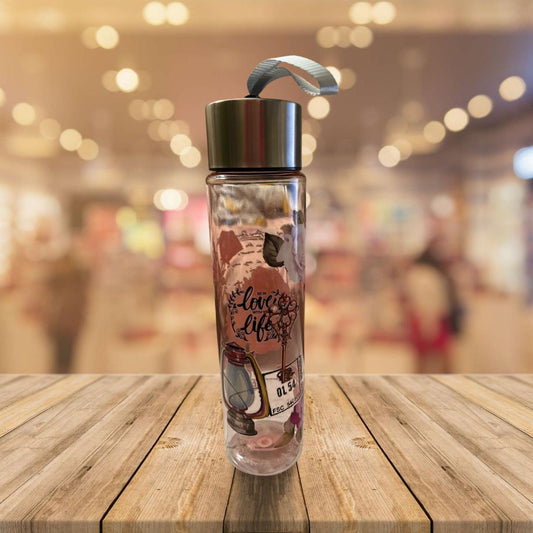 Chic Hydration: 18 oz Clear Pink Plastic Water Bottle- Be in love with life