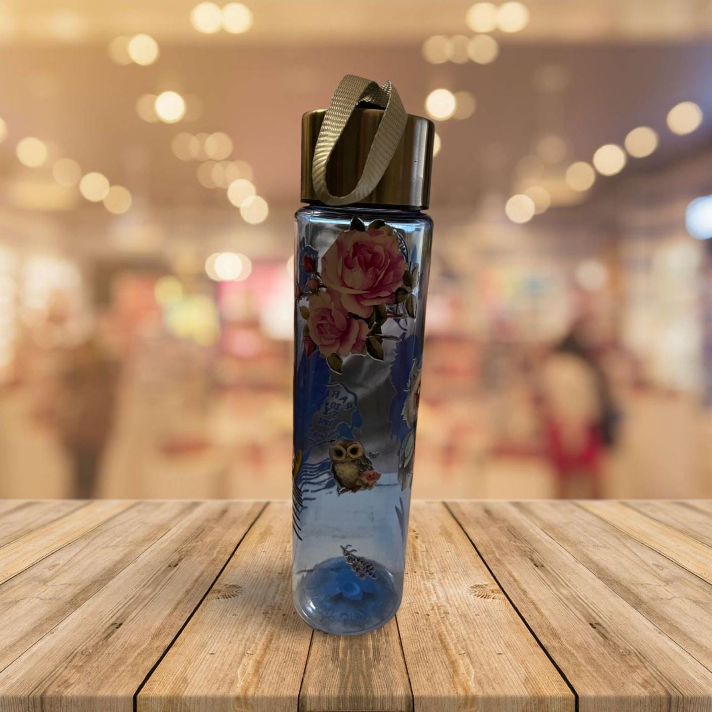 Chic Hydration: 18 oz Clear Blue Plastic Water Bottle - Owl 1