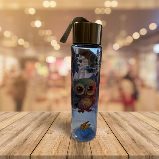 Chic Hydration: 18 oz Clear Blue Plastic Water Bottle - Owl 1