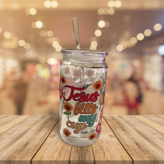 19 oz Clear Cup with Lid and Straw- Jesus Fills my Cup